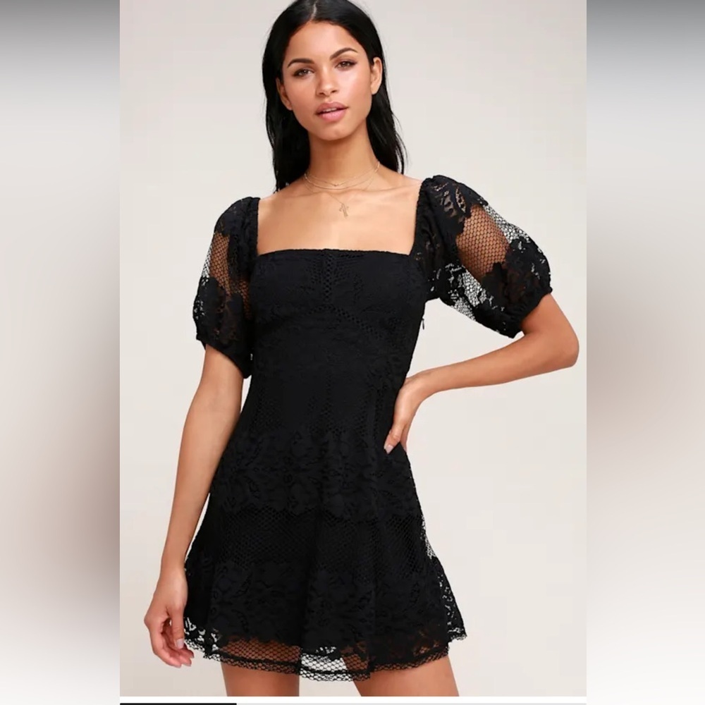 Free People Be Your Baby Black Lace Babydoll Dress